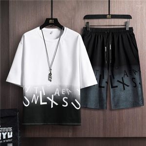 Survêtements pour hommes 2022 Dégradé Mens T-shirt à manches courtes Shorts Casual Set Mode Lettre Imprimer Sportswear Hommes Ensembles d'été Survêtement