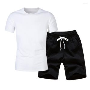 Survêtements pour hommes 2022 Hommes Casual Set Mode 2 PCS Sweat Suit Solide Couleur T-shirt à manches courtes Shorts Ensembles Vêtements de sport pour hommes Survêtement d'été