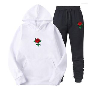 Survêtements pour hommes 2022 Hommes Hoodies Costume Rose Fleur Survêtement Sweat Polaire À Capuche Sweat Pantalon Jogging Homme Pull 3XL Ensemble Sportif