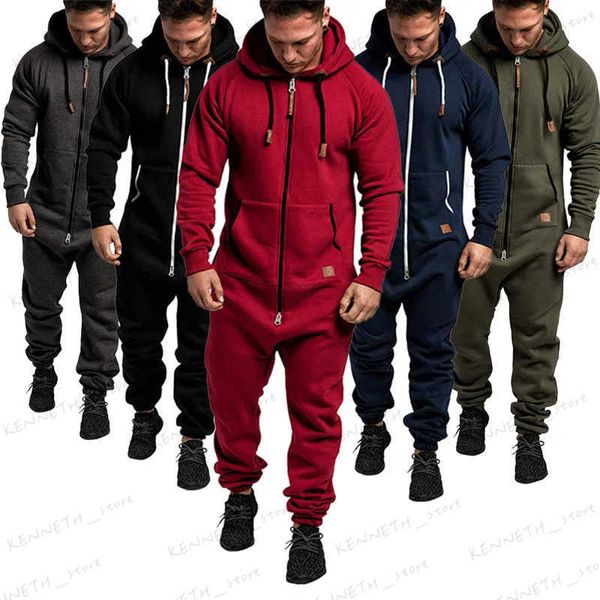 Tracksuits masculins 2022 Nouveaux hommes en toison chaud cache-couche moelleux salon de sommeil adulte un pyjamas de pyjamas de saut masculin pour les grenots à capuche pour adulte T240126