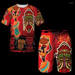 Tracksuits voor heren 2022 Zomer Afrikaanse heren T-shirts Sets Africa Dashiki Tracksuit Clothing Sport Suit 2-delige T-shirt shorts retro retro