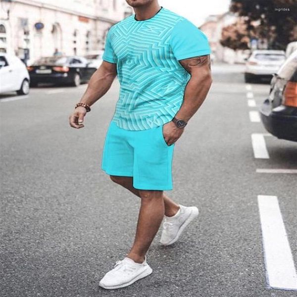 Chándales para hombres 2022 Camiseta para hombres de verano Traje casual masculino Tipo simple Pantalones cortos de manga corta Impresión 3D de gran tamaño 2 piezas 334W