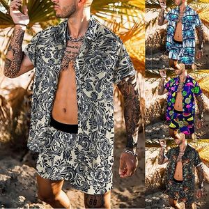 Survêtements pour hommes 2022 été hommes shorts ensembles Streetwear impression à manches courtes plage homme chemise hawaïenne bouton survêtement décontracté deux pièces Ou