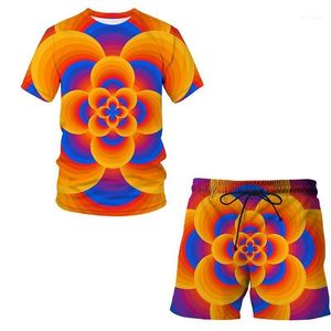 Chándales para hombres 2022 Hombres de verano Camiseta 3D Patrón de vértigo Manga corta y pantalones deportivos 2 piezas Fitness Ropa casual Trabajar corriendo Su