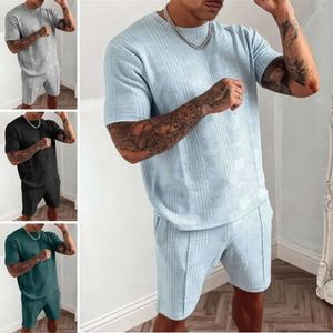 Tracksuits voor heren 2022 Zomer Tracksuit Men Casual Sportset Solid kleur Gepraaide korte mouwen Shorts Sets Heren Mens Fashion 2 -Piece Sportswear 945