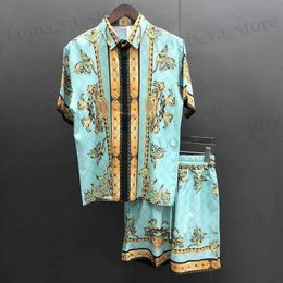 Suits-survêtements masculins 2023 T-shirt de couleur imprimé baroque T-shirt court 2 pièces de costume pour hommes