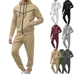 Survêtements pour hommes 2023 Marque Sweatsuit Tech Fleece 2pcs Sweat à capuche Stretch Training Wear Jacquard Petits carrés Manteau Pantalon de survêtement Sport Set