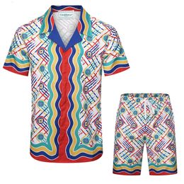 Survêtements pour hommes 2023 Casablanca Coloré Anneau Boucle Imprimer Mesh Shortpant Shirt Set Hommes Femmes Haute Qualité Hawaii Beach Holiday Surf Suit 230724