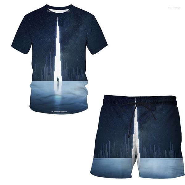 Chándales de hombre 2023 Casual Starry Night Series camiseta Tops pantalones cortos conjuntos ropa niñas niños verano estampado 3d traje 2 uds manga corta