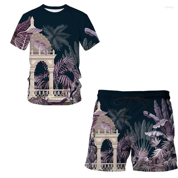 Survêtements pour hommes 2023 Cool Jungle Leaves T-shirt Shorts Costume Mode 3D Imprimé Survêtement Ensemble Été Homme Casual Tops À Manches Courtes