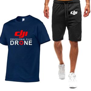 Survêtements pour hommes 2023 Dji Professional Pilot Print Summer Men Fleece Nine Color T-shirt à manches courtes Simple Casual Trendy Movement Leisure