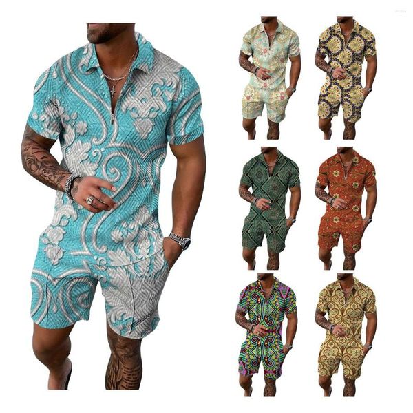 Survêtements pour hommes 2023 Mode 3D Polo à fermeture éclair et ensemble de shorts décontracté à manches courtes Style thaïlandais Impression T-shirt Costume