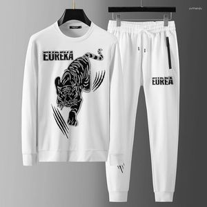 Tracksuits voor heren 2023 Fashion Autumn Heren Tweede stuk sets Tiger Rhinestones Casual tracksuit voor mannen Patroon Print Winter Outfit Moletom