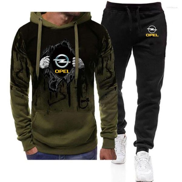 Survêtements pour hommes 2023 Mode Automne Impression Dégradé Couleur Sweats À Capuche Veste Décontractée Sport Hip Hop Manteaux Pantalon 2 Pièces Costumes