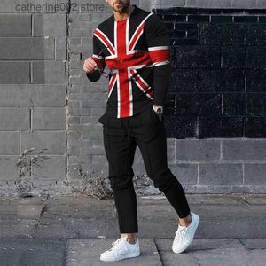 Chándales para hombre 2023 Moda estilo británico Impresión 3D Union Jack Manga corta + Pantalones cortos Conjunto de dos piezas Conjunto de camiseta informal suelta T230601