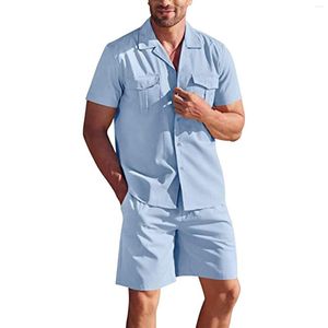 Hommes survêtements 2023 mode lin décontracté plage chemise à manches courtes costume été lâche coton Cardigan chemises pantalons courts