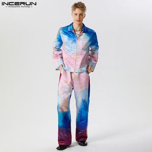 Survêtements pour hommes 2023 Mode Hommes Ensembles Tie Dye Dégradé Revers Manches Longues Vestes À Fermeture Éclair Pantalon 2pcs Streetwear Costumes Occasionnels S 5XL INCERUN 230906