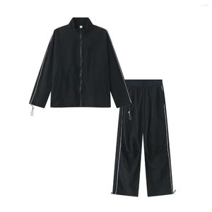 Survêtements pour hommes 2023 Mode coréenne Black Track Ensembles Hommes Casual Varsity Jacket Pantalon de survêtement Deux pièces Thin Stripe Design Vêtements Hommes