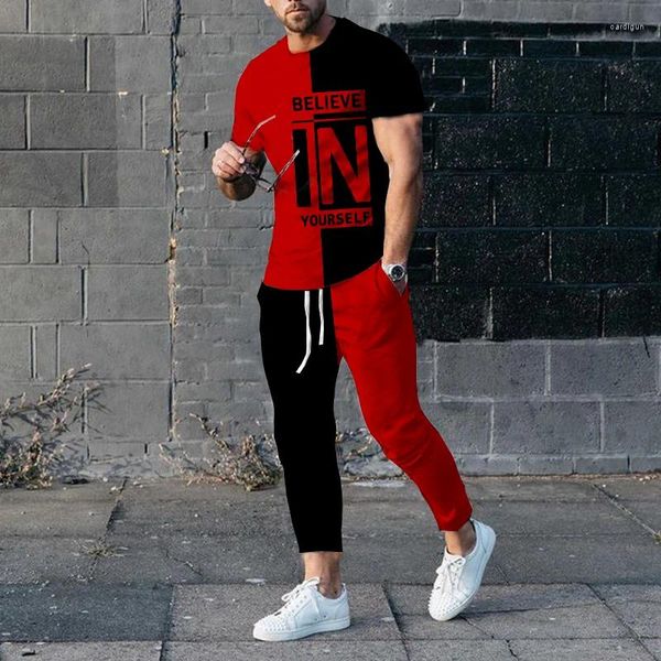 Survêtements pour hommes 2023 Man 3D BelievePrinted T-shirts Set Survêtement 2 pièces Tendance Street Tenues de vêtements de sport d'été à manches courtes Pantalons longs