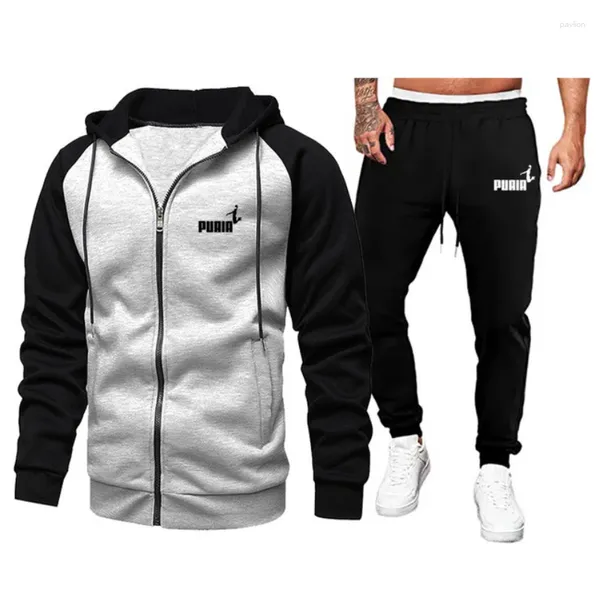 Chándales para hombre 2023, chaqueta con cremallera de invierno para hombre, pantalones para correr, conjunto de 2 piezas, ropa deportiva informal con capucha para hombre, conjuntos de ropa deportiva para gimnasios de otoño