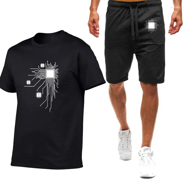 Survêtements pour hommes 2023 Hommes Processeur Processeur Schéma de circuit Été Neuf Couleur T-shirt à manches courtes Simple Casual Costume de mouvement à la mode