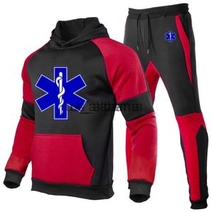 Survêtements pour hommes 2023 Nouveau EMT Ambulance d'urgence Printemps Automne Hommes Casual Set Mâle Joggers Sweat à capuche Vestes Tricolor Splicebecome x0907