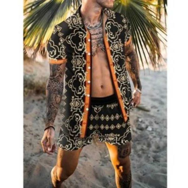 Suits-survêtements masculins 2023 New Hawaiian Beach Flower Shirt Short Slve Top Men Loose Casual Fashion Vacation Shirts Shorts en deux pièces de vêtements T240507