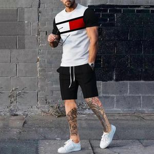 Survêtements pour hommes 2023 Patchwork Ensembles Slim Activewear O Cou T-shirt à manches courtes Shorts 2 pièces Lâche Streetwear Costumes décontractés M-3XL