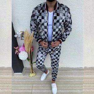 Tracksuits voor heren 2023 Sets 3D Print Tracksuit Men Jackets Pants Sportswear Suit Gentlemen Plaid Mens Sports Casual Mode Kleding