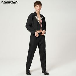 Chándales para hombres 2023 Conjuntos Imprimir Patchwork Streetwear Solapa Manga larga Puntada abierta Blazer Pantalones 2 piezas Trajes casuales de moda INCERUN 230206