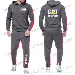 Survêtements pour hommes 2023 Printemps Automne Cat Caterpillar Imprimé Couleur unie Sports Personnalité Ensembles Sweats à capuche pour hommes + Pantalons de survêtement décontractés T240124