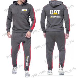 Chándales para hombres 2023 Primavera Otoño CAT Caterpillar Impreso Color Sólido Deportes Personalidad Conjuntos Sudaderas con capucha para hombres + Pantalones de chándal casuales Trajes T240124