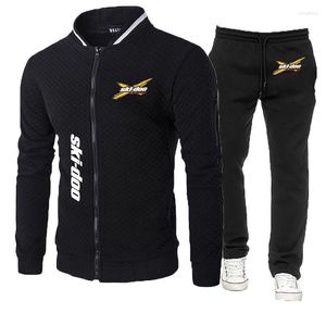 Chándales para hombres 2023 Primavera Otoño Ski Doo Can-am Logo Impresión Slim-Fit Cuello redondo Chaqueta con cremallera Color sólido Pantalones de chándal Cómodo Moda