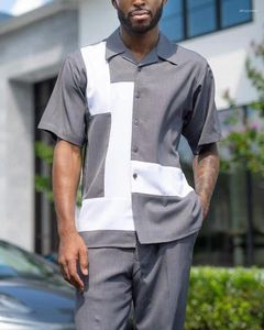 Heren Trainingspakken 2023 Lente Gentleman Shirt Broek Effen Kleur Modemerk 3D Korte mouwen Vest Pak Europese Maat Kleding
