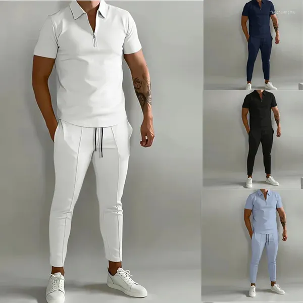 Survêtements pour hommes 2023 Été Automne Hommes Survêtement À Manches Courtes T-shirt Slim Fit Tendance Jeunes Loisirs Sports Pantalons Longs Ensembles Vêtements Pour Hommes