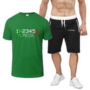 Survêtements pour hommes 2023 Summer Biker 1N23456 Logo de moto imprimé Mode Col rond Sports Sports à manches courtes Tops Taille élastique Pantalon de survêtement Ensemble