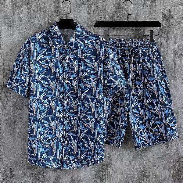 Chándales para hombres 2023 Moda de verano Traje para hombres Camisa hawaiana de manga corta y pantalones cortos Impreso Casual Playa Ropa de dos piezas