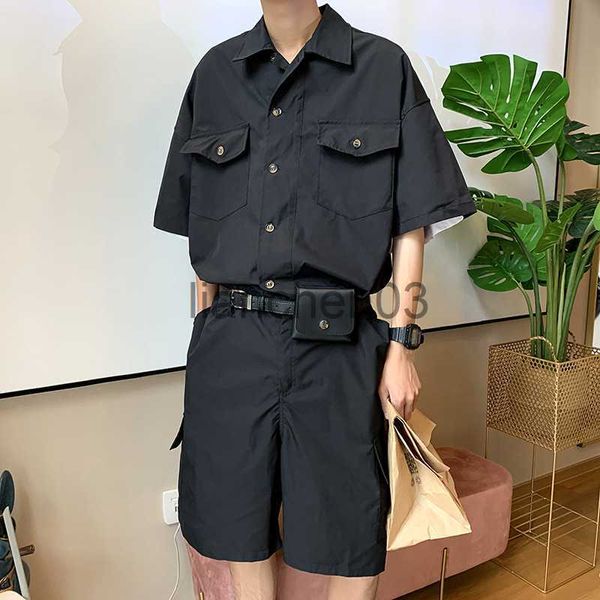 Survêtements pour hommes 2023 Summer Fashion New Men's One-Piece Suit Japanese Retro Workwear Style Loose Casual Trend Short-Sleeved Five Pants Jumpsuit J230821