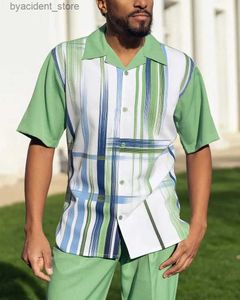 Survêtements pour hommes 2023 Summer Hawaii Beach Line Imprimé Mens Deux pièces Casual Chemise à manches courtes Set Party Set S-4XL Pantalon L240320