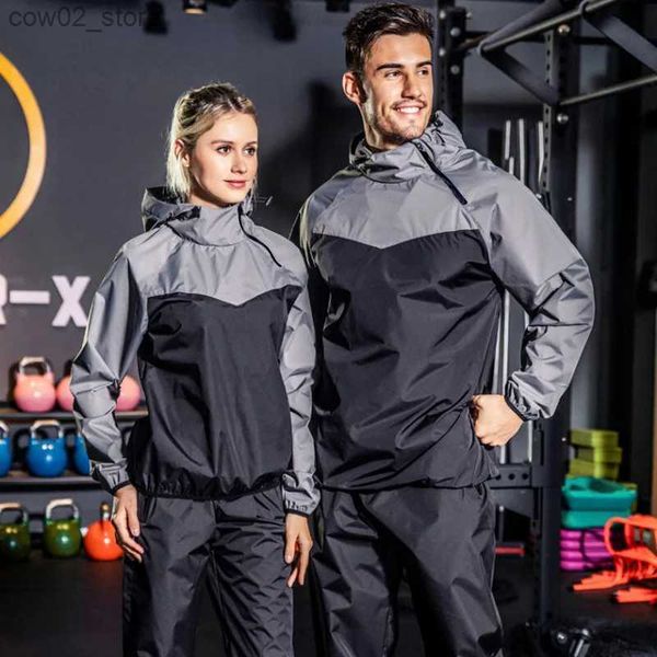 Chándales para hombres 2023 Verano Coreano Sauna Traje Hombres Mujeres Gimnasio Running Set Sudaderas con capucha Ropa deportiva Fitness Pérdida de peso Sudoración Traje de jogging Tamaño M-5XL Q230110