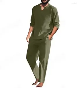 Survêtements pour hommes 2023 Pantalon en lin d'été Costume Pull Casual Lâche Deux pièces Vêtements élégants Vêtements de sport en coton