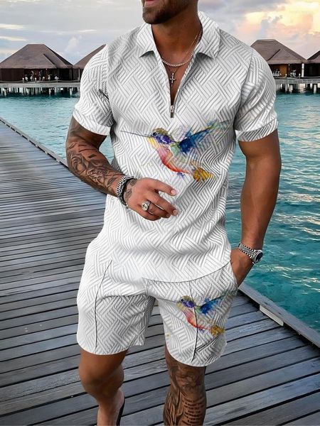 Survêtements pour hommes 2023 Summer Hommes Polo Shirt Shorts Set 3D Imprimé Bird Print Sportswear 2 Ensembles Casual Mode Outdoor Street Wear