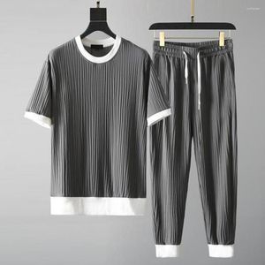 Mannen Trainingspakken 2023 Zomer Mens Fashion Klassieke Outfit Top Broek Pocket Rekbaar Ademend O Nekplooien Mannelijk Overhemd broek