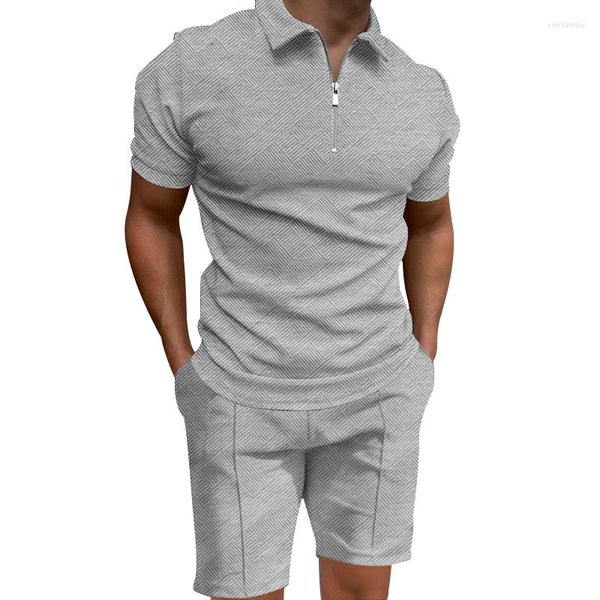 Hommes survêtements 2023 été Polo chemise de haute qualité à manches courtes costume hommes mode impression en plein air décontracté fermeture éclair ensemble