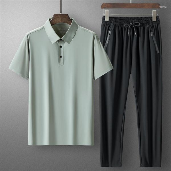 Chándales de hombre 2023, camiseta Polo de verano, pantalones para hombre, conjunto de dos piezas, chándal negro y gris, ropa informal estilo Hip Hop, ropa deportiva para correr