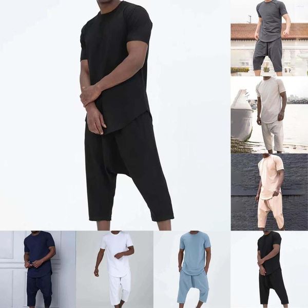 Survêtements pour hommes 2023 été couleur unie décontracté à manches courtes Shorts suspendus hommes rugissants 20s Costume robe costumes Costume homme