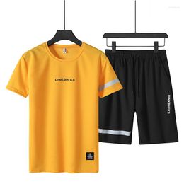 Survêtements pour hommes 2023 Survêtement d'été Hommes Deux pièces Ensemble Shorts et T-shirts Polyester Mode Imprimé Sweat-shirt Solide Ensembles Homme Clohing