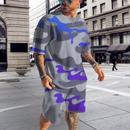 Tracksuits voor heren 2023 Zomer Tracksuit Militaire fantasiekleur 3D Gedrukte T-shirt Shorts Set Street Fashion Casual Jogging 2-Dief
