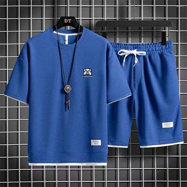 Chándales para hombres 2023 Verano Waffle Estilo coreano Conjunto de manga corta Moda casual Camiseta Pantalones cortos Ropa deportiva Chándal para correr