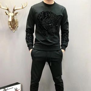 Survêtements pour hommes 2023 Survetement Homme Black Men Set Casual Leopard Head Animal Imprimé Mens Survêtement 2 pièces Sweat-shirt et pantalon Costume